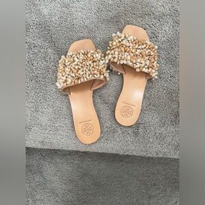 Tory Burch Logan Crystal/Satin Slide Slip-on Flat, 6.5M